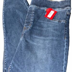 SPANX NWT Distressed Denim Legging Jeans Medium Blue Wash Raw Hem Size 1X